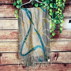 Torino Merino 100% Wool Wrap Shawl Scarf Gray Chain Fringe